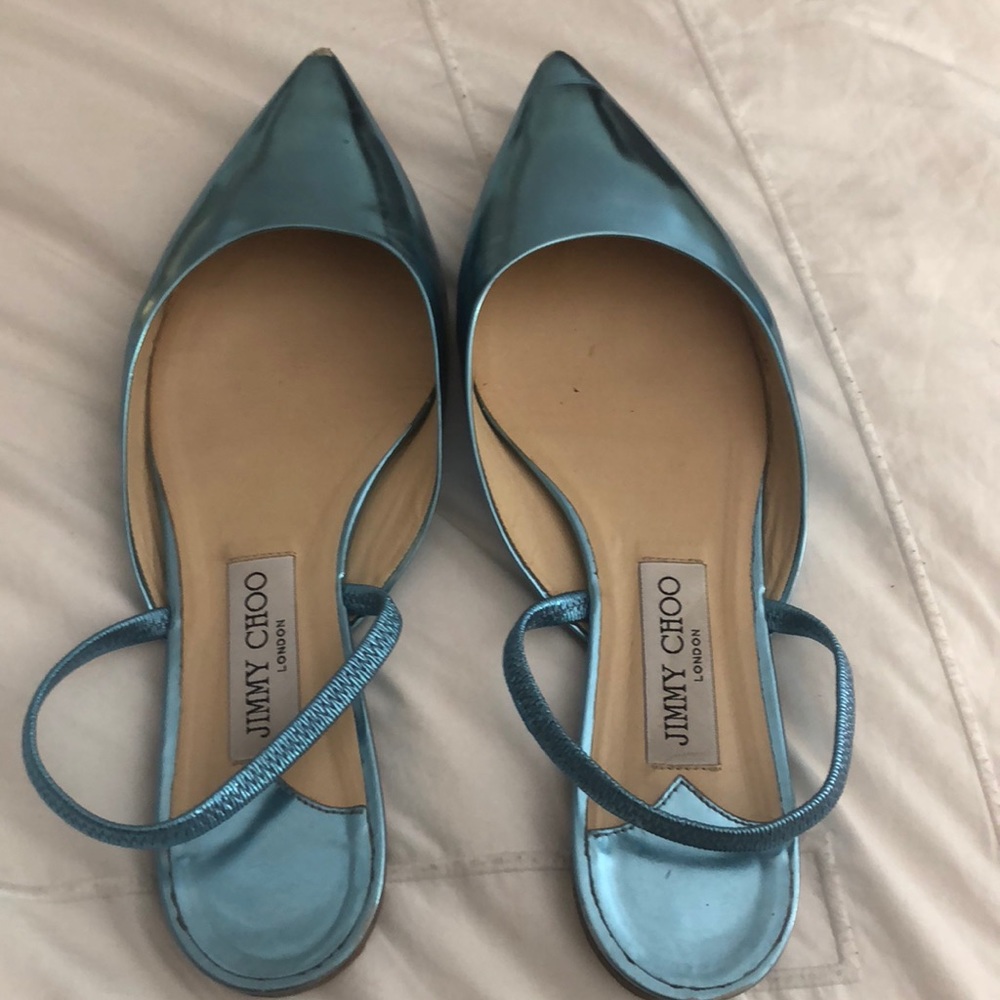 Jimmy Choo metallic blue slingback flats